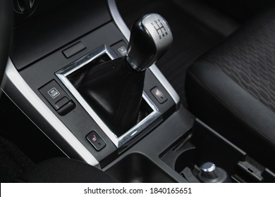 Novosibirsk, Russia – October 16, 2020: Suzuki Grand Vitara , close-up of the accelerator handle and buttons. automatic transmission gear of car , car interior