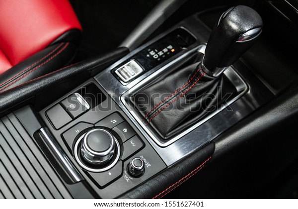Novosibirsk,\
Russia – September 18, 2019:  Mazda 6,  Gear shift. automatic\
transmission gear of car , car\
interior\
\
