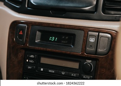 Novosibirsk, Russia – September 29, 2020: Nissan Liberty, Close-up Of The Dashboard With Information About Temperature, Radio, Clock And Other. Modern Car Interior