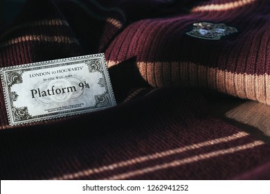 Novosibirsk,Russia- December 20,2018: Hogwarts Map, Ticket For Hogwarts Express. Harry Potter Magic Things.