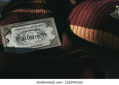 Novosibirsk,Russia- December 20,2018: Hogwarts Map, Ticket For Hogwarts Express. Harry Potter Magic Things.