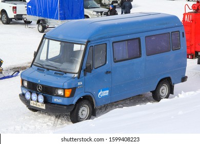 Novyy Urengoy, Russia - April 12, 2014: Blue Passenger Van Mercedes-Benz T1 308D In The City Street.