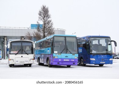 Novyy Urengoy, Russia - February 4, 2016: Intercity Coach Buses At The Bus Station.