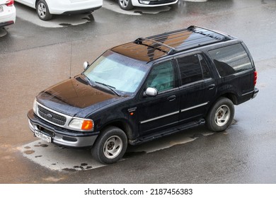 Novyy Urengoy, Russia - July 26, 2022: Black Offroad Car Ford Expedition In The City Street.