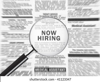 Now Hiring Ad Through A Magnifying Glass