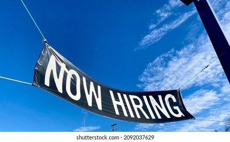 Now Hiring Banner Sign Outside Business Employee Interviews Advertisement