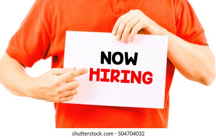 Now Hiring Man Holding Card Now Stock Photo (Edit Now) 504704032