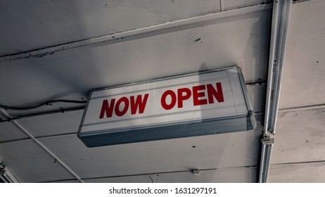 Now Open Signage On The Ceiling