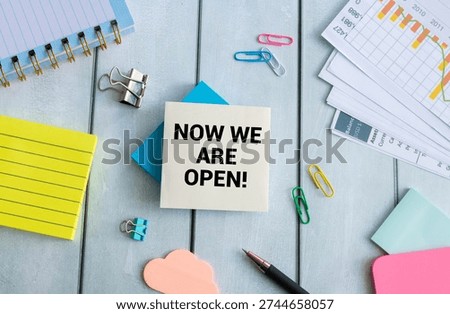 Now Open Text on Torn Paper - Creative Announcement Concept for Business Launch, Opening Notice, Promotion Reveal, and Marketing Message on White Background.
