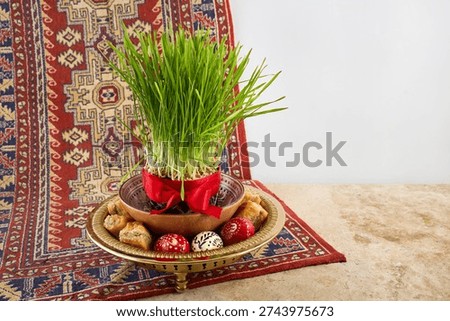 Nowruz haft-sin table representing persian spring new year