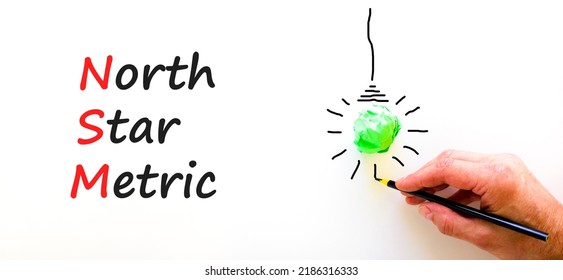 NSM North Star Metric Symbol. Concept Words NSM North Star Metric On White Paper On A Beautiful White Background. Businessman Hand. Business And NSM North Star Metric Concept. Copy Space.