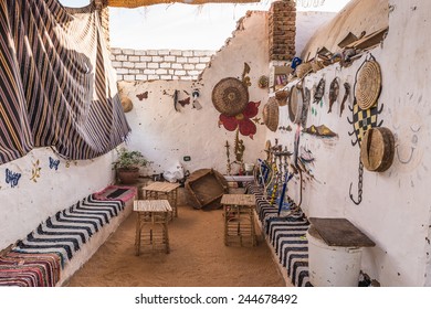 NUBIAN VILLAGE, EGYPT - DEC 2, 2014: Interior of a house of the Nubian village near Aswan in Egypt. Nubian people settle along the banks of the Nile from northern Sudan to Aswan.