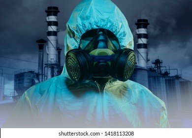 nuclear disaster, name with mask and protection against radiation from the explosion of a nuclear power plant
