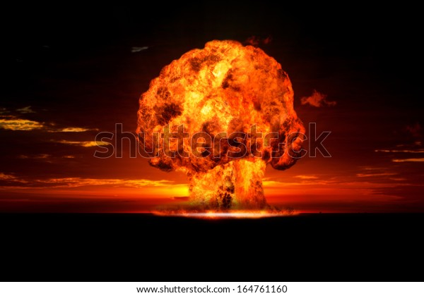 Nuclear explosion in an\
outdoor setting. Symbol of environmental protection and the dangers\
of nuclear energy