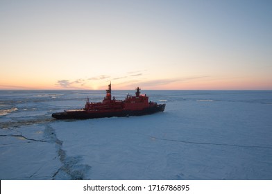 Nuclear Icebreaker In Arctic Sunset