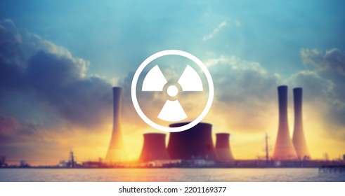 Nuclear Icon And Power Plant Background.