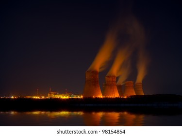 The Nuclear Power Generation Plant At Night