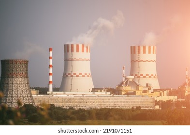 Nuclear Power Plant. Atomic Power Station Cooling Towers