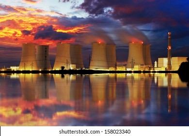 Nuclear power plant by night