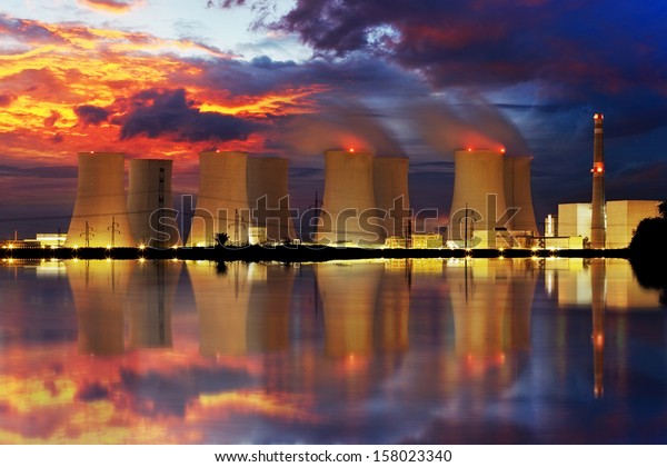 Nuclear power plant by\
night