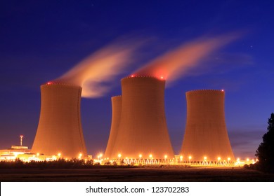 Nuclear Power Plant At Night - Temelin, Czech Republic