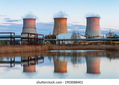 nuclear power plant, reflection in water