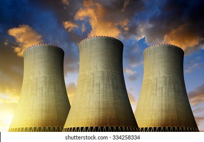Nuclear power plant  in the sunset