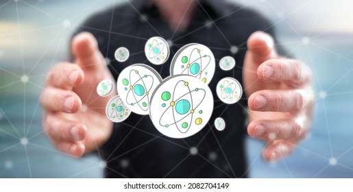 Nuclear research concept between hands of a man in background - Powered by Shutterstock