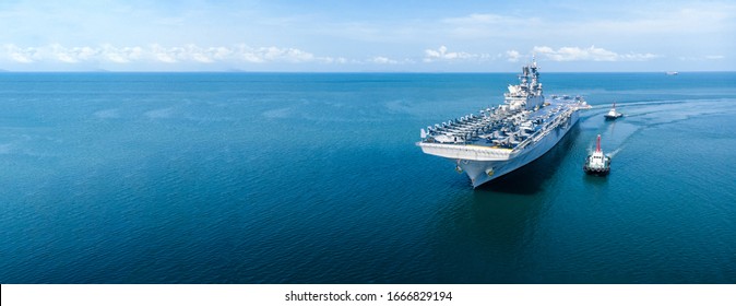 Nuclear ship, Military navy ship carrier full loading fighter jet aircraft and helicopter patrol. - Shutterstock ID 1666829194