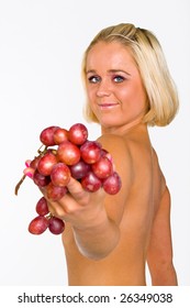 nude blonde girl with grapes