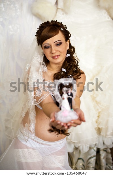 Nude Bride Portrait Wedding Dress Lingerie Model Sensual Body