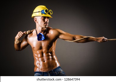 Nude Builder Pulling Rope Darkness Stock Photo (Edit Now) 128115743