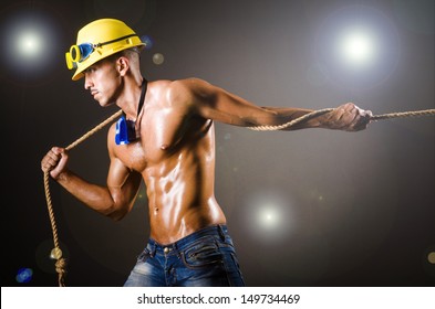 Nude Builder Pulling Rope Darkness Stock Photo (Edit Now) 149734469