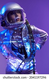 Nude Cosmic Woman In Silver Suit And Helmet