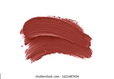 Nude Lipstick Smudge Smear Swatch Isolated On White. Make-up Texture. Pale Pink Color Cosmetic Product Brush Stroke Swipe Sample