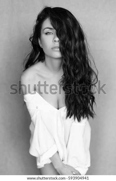 Beautiful Girl Naked Shoulders Curly Hair Stock Photo 