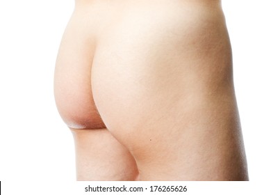 Nude Male Buttocks On White Background.