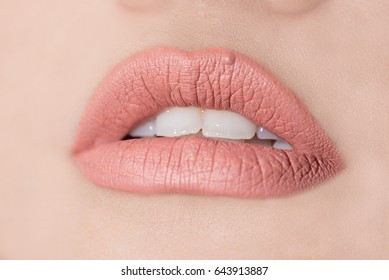 nude matte lipstick on lips