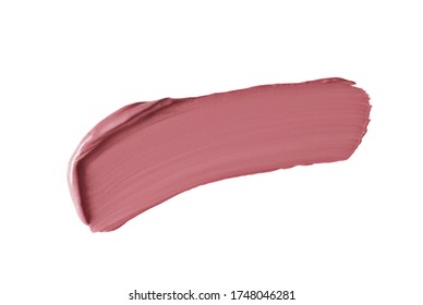 Nude pink lipstick smudge smear swatch isolated on white. Makeup texture. Nude color cosmetic product brush stroke 