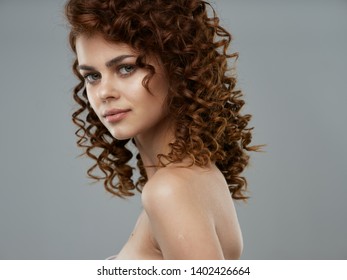 Nude Shoulders Beautiful Woman Curly Hair Stock Photo 1402426664