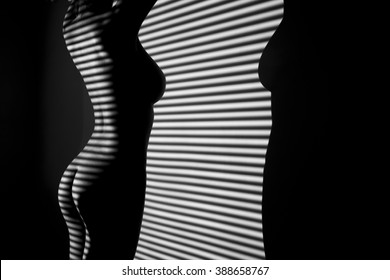nude woman black and white line zebra stripe
