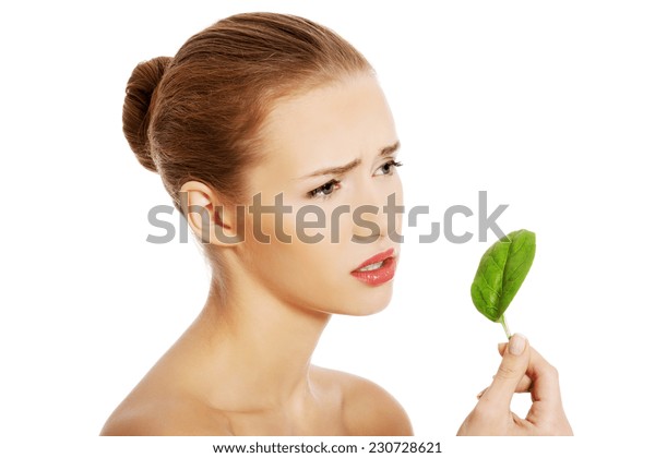 Nude Woman Holding Green Leaf Stock Photo Edit Now