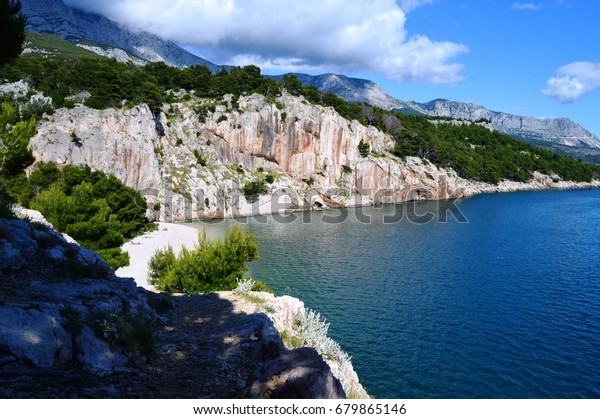 Nugal Beach Cliffs Mountain Makarska Croatia Stock Photo