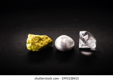 Nugget Of Gold And Silver Stone Stone With Cut Diamond Jewelry, Concept Of Rare Gemstones