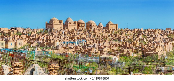 NUKUS, UZBEKISTAN - MAY 5, 2019: Historical Mizdakhan Necropolis around the city of Nukus in Uzbekistan