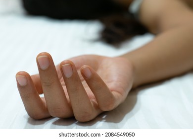 Numb Hand Of Female, Woman, Girl Showing Death, Unconsciousness Due To Rape, Illness, Corona, Mental, Physical Torture, Sexual Abuse, Violence, Depression, Suicide, Harassment, Workplace, Home, Dowry.