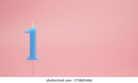 Number 1 birthday celebration candle on pastel pink background, Front view Blank for design copy space.