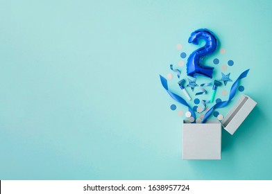 Number 2 birthday balloon celebration gift box lay flat explosion