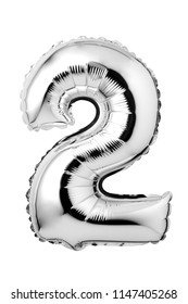 Number 2 Of Silver Foil Balloon Isolated On A White Background