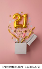 Number 21 Birthday Balloon Celebration Gift Box Lay Flat Explosion